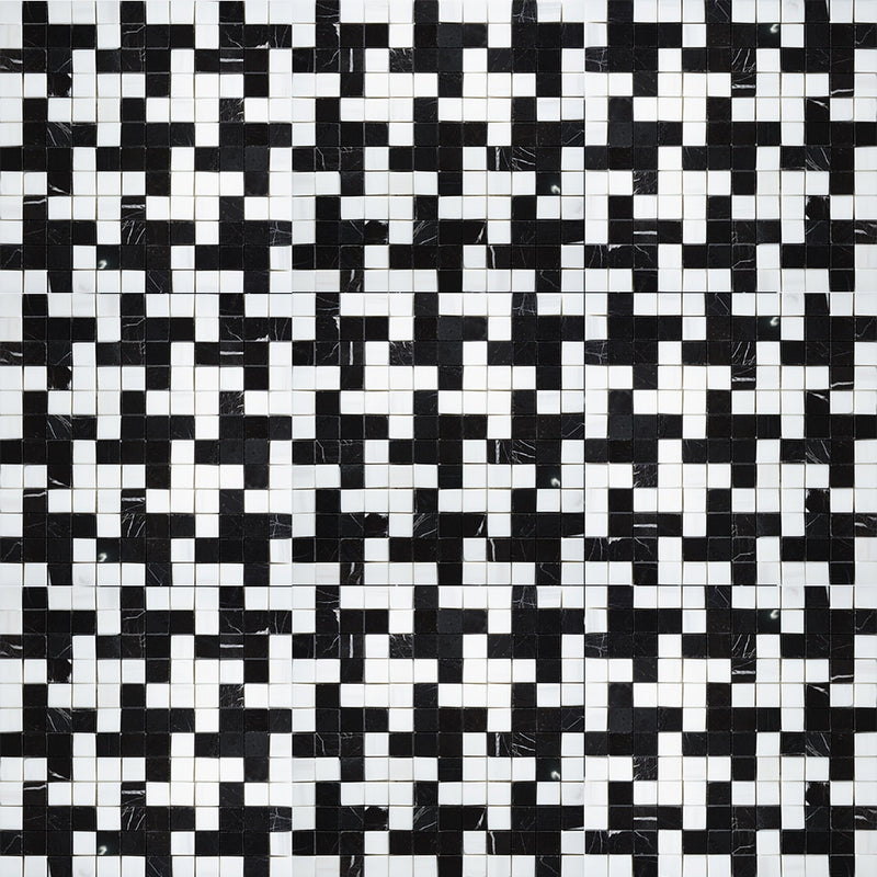 Black, Bianco Dolomiti Multi Finish Zig-zag Marble Mosaics 12x12 Marble Multi Finish 12x12 Mosaics — 2