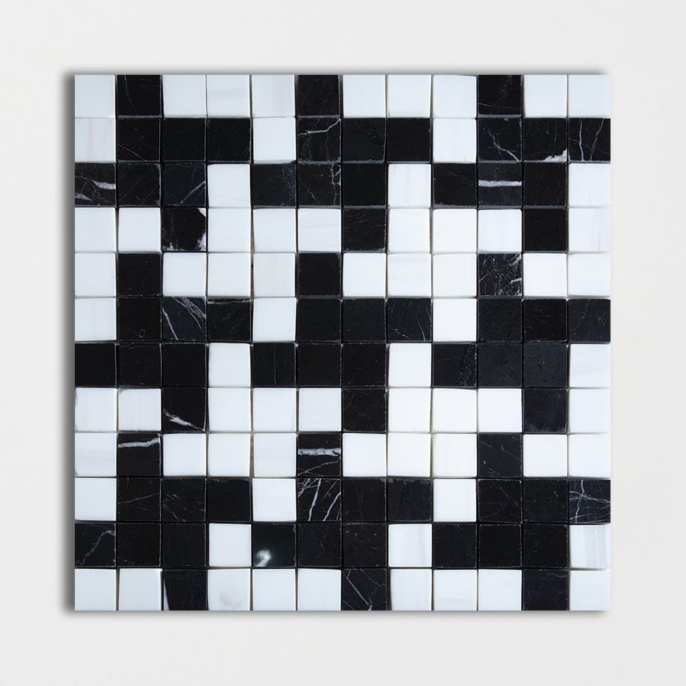 Black, Bianco Dolomiti Multi Finish Zig-Zag Marble Mosaics 12x12 Marble Multi Finish 12x12 Mosaics