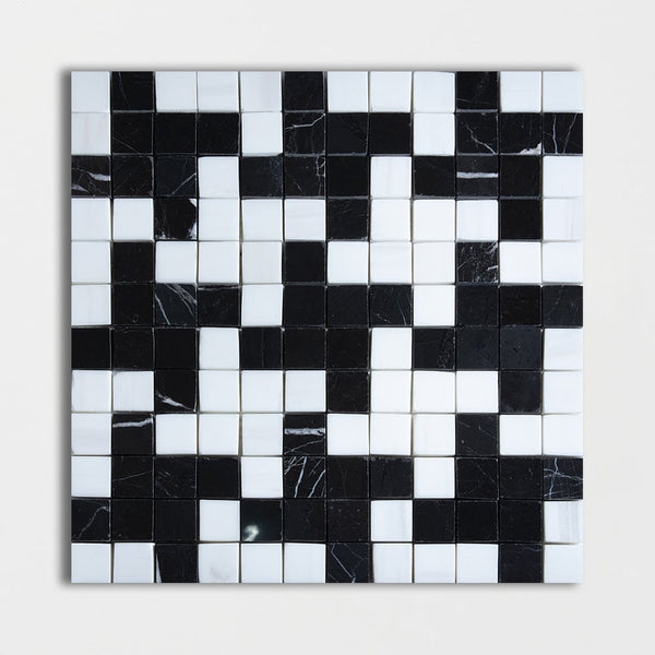 Black, Bianco Dolomiti Multi Finish Zig-zag Marble Mosaics 12x12