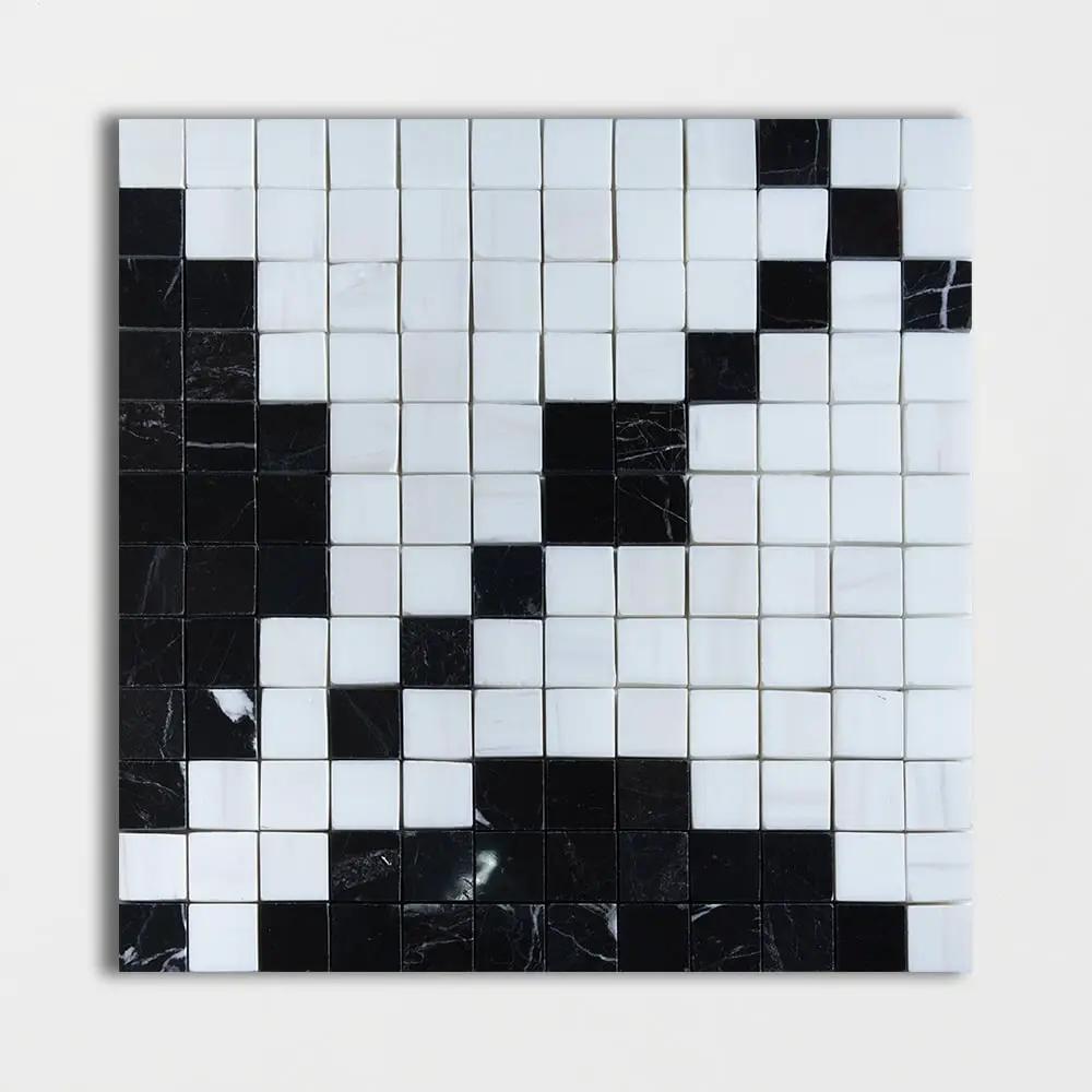 Black, Bianco Dolomiti Multi Finish Ziggurat Marble Mosaics 12x12