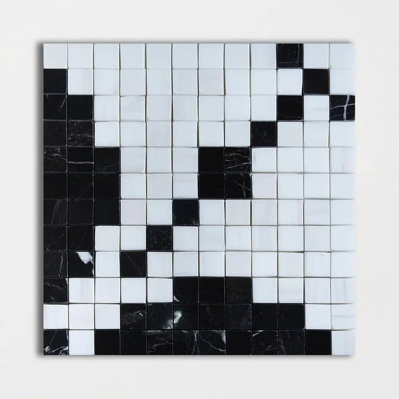 Black, Bianco Dolomiti Multi Finish Ziggurat Marble Mosaics 12x12