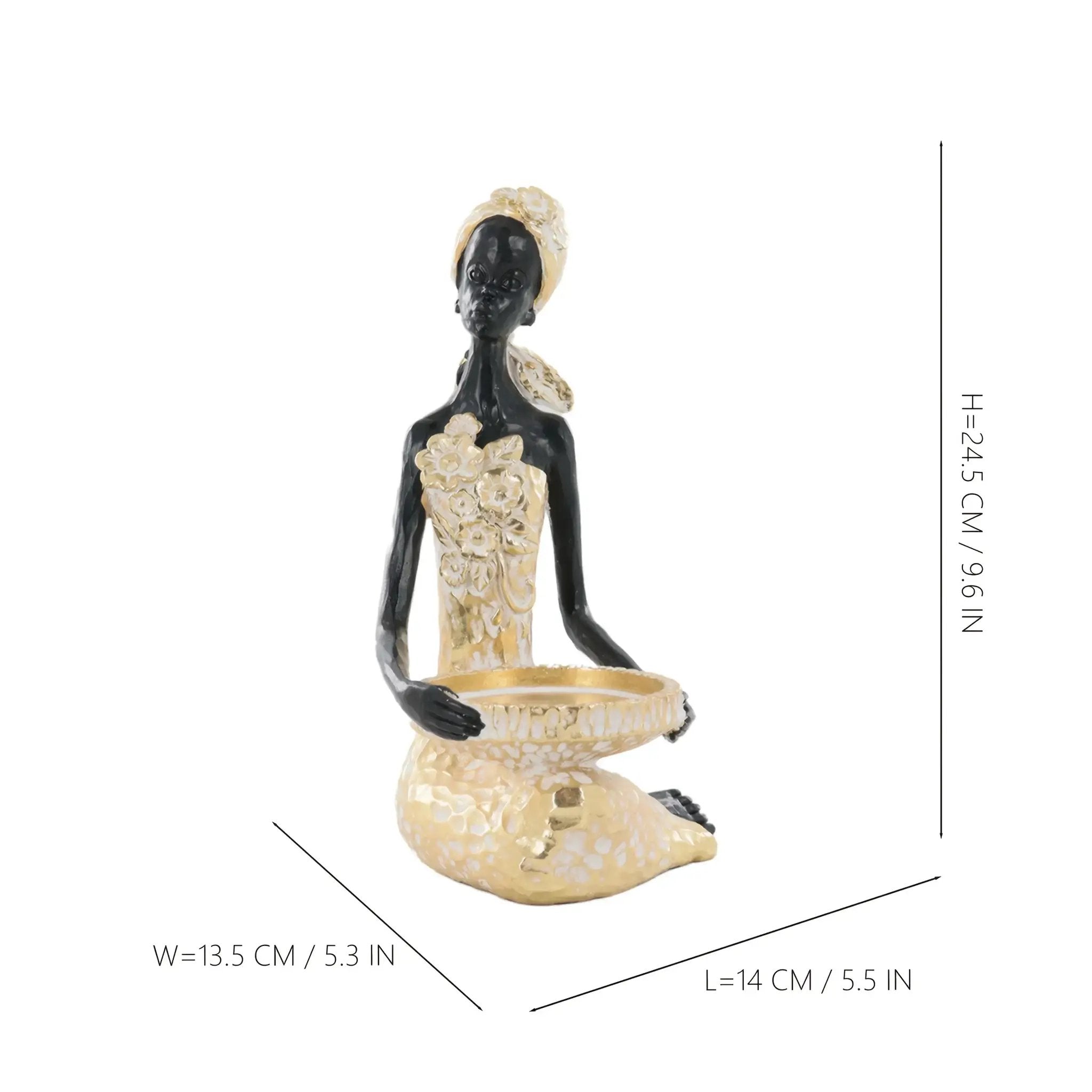African Woman Figurine Bowl Holder Decorative Statue by House Of Avana