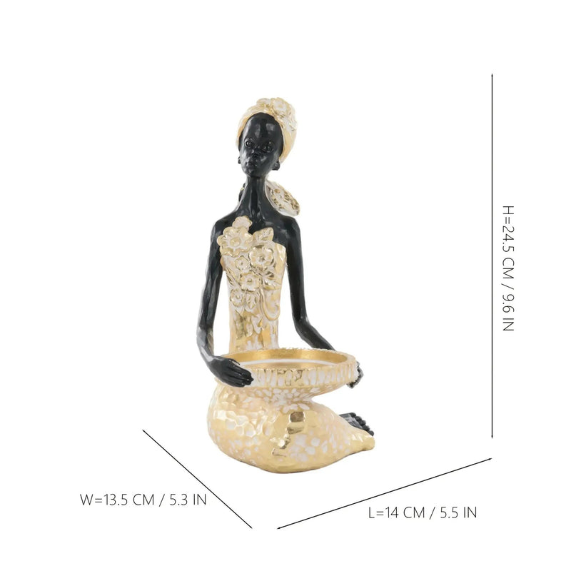 African Woman Figurine Bowl Holder Decorative Statue by House Of Avana