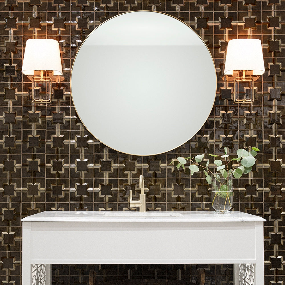 Black Glossy Link Ceramic Accent Tiles 6x6 room scene