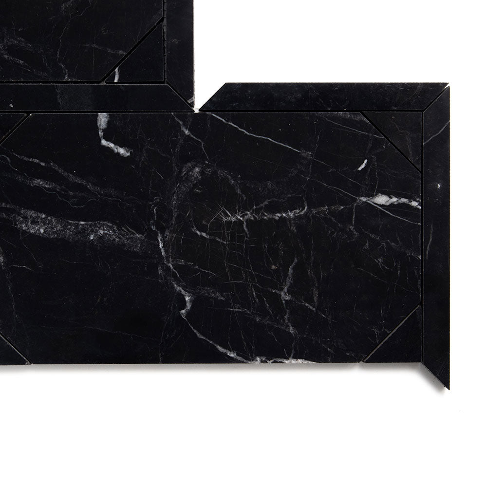 Black Honed French Interlock Marble Mosaics 12 1/4x15 7/8 Marble 18x18 Mosaics — 1