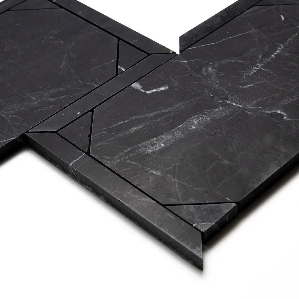 Black Honed French Marble Mosaic Tiles 12x15
