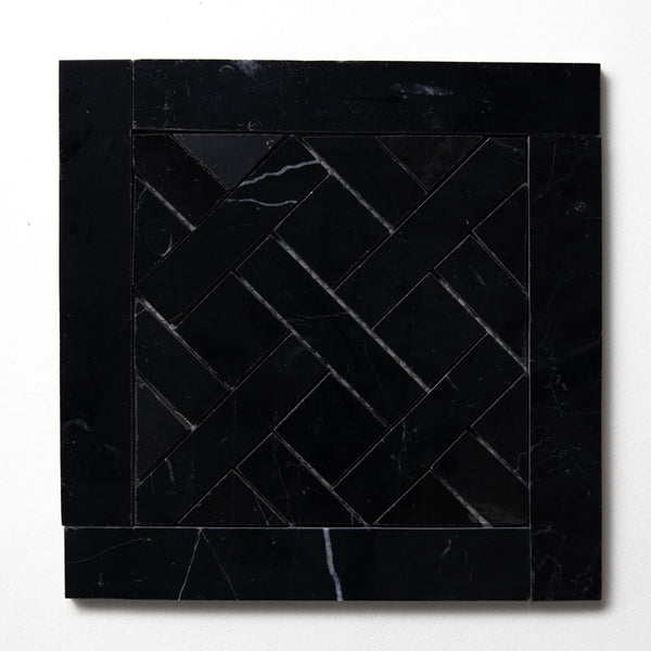 Black Honed French Quarter Marble Waterjet Mosaics 8 1/2x8 1/2