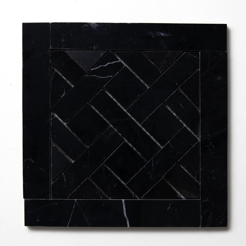 Black Honed French Quarter Marble Waterjet Mosaics 8 1/2x8 1/2 Marble Honed 12x12 Waterjet Mosaics