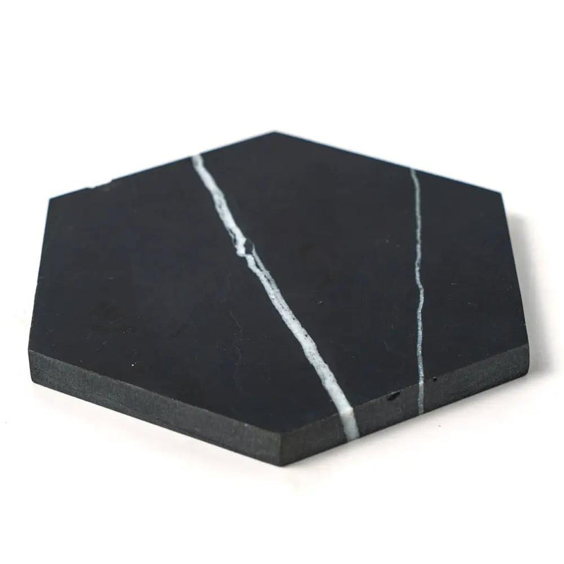 Black Honed Hexagon Marble Tiles 5 25/32x5 closeup 2