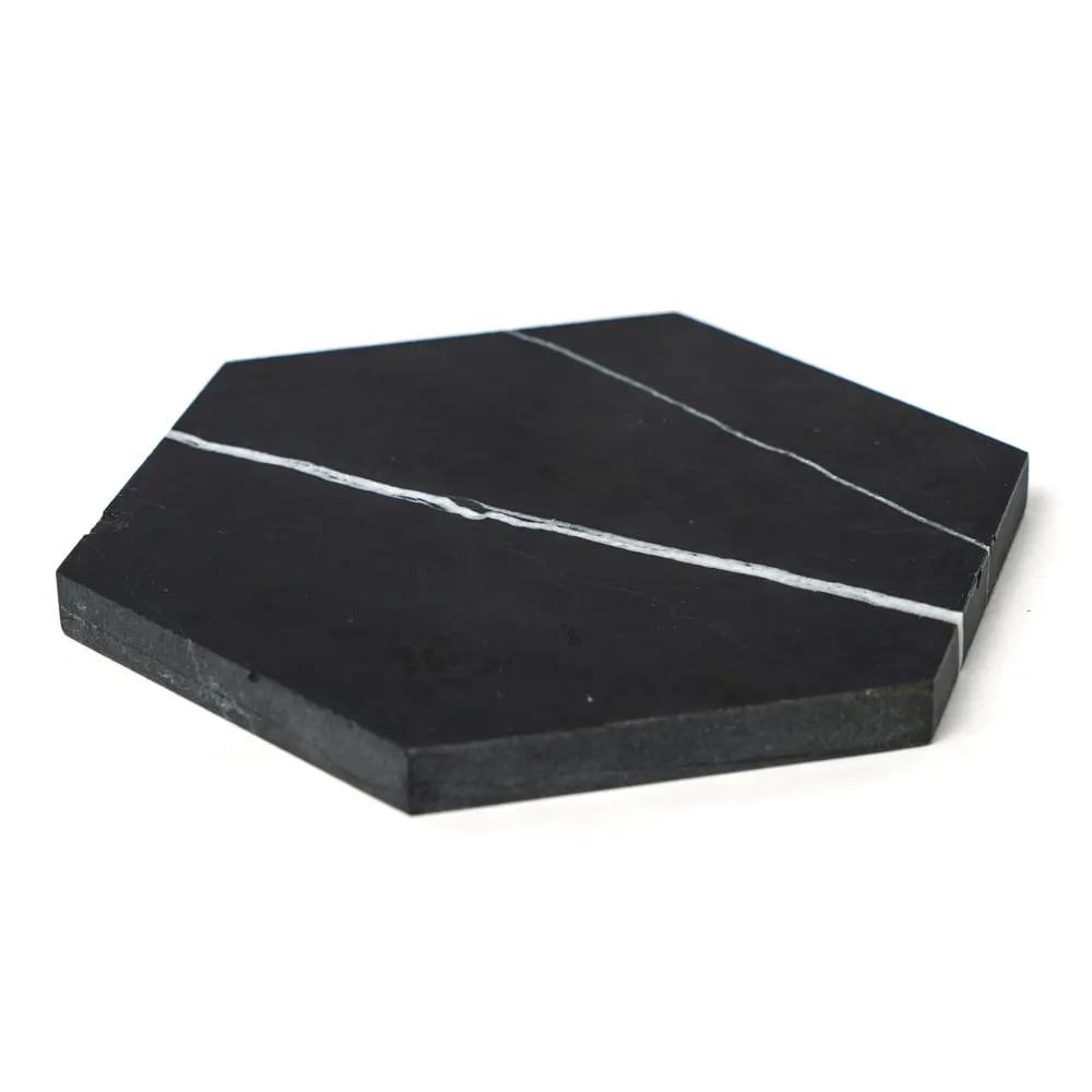 Black Honed Hexagon Marble Tiles 5 25/32x5 closeup 3