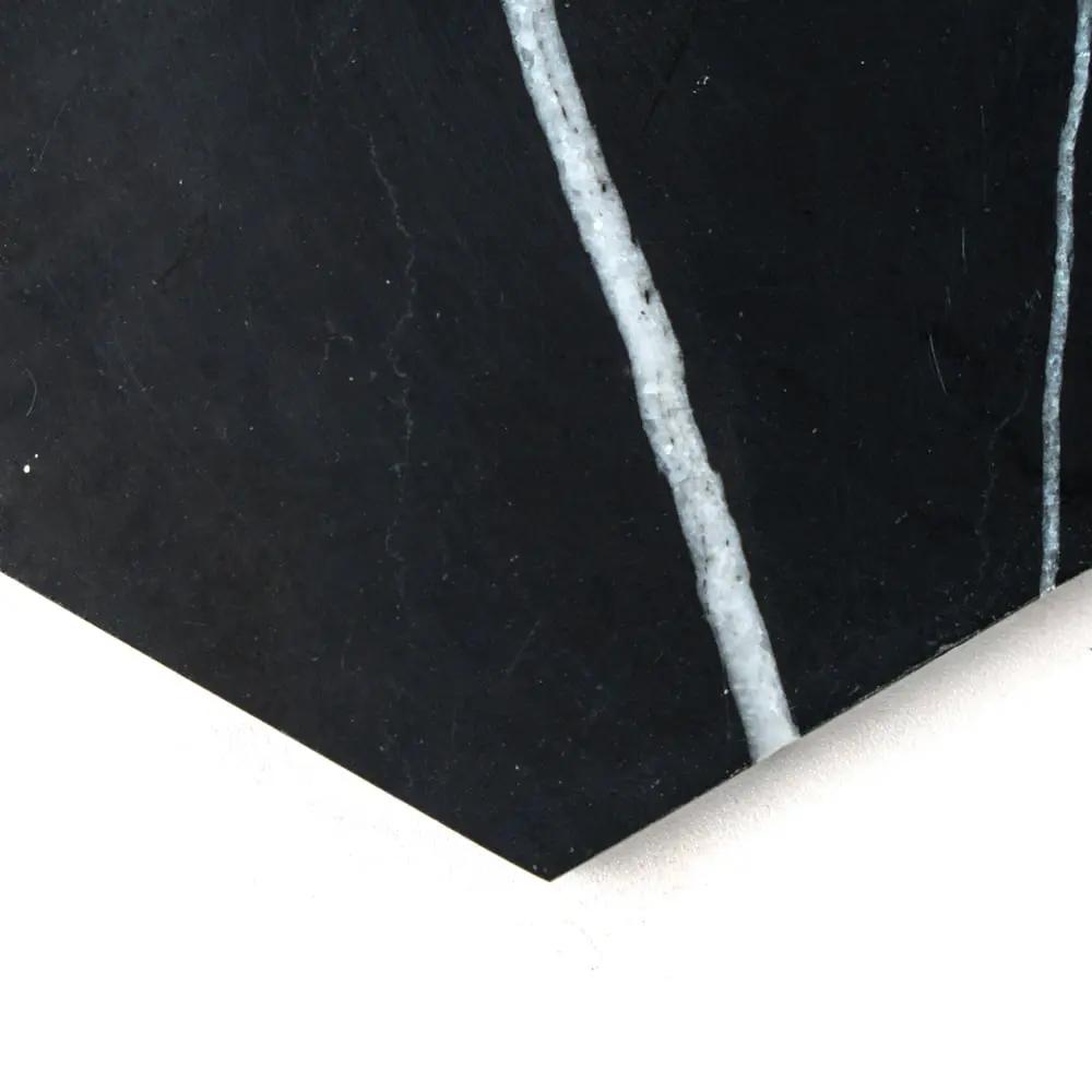 Black Honed Hexagon Marble Tiles 5 25/32x5 closeup 4