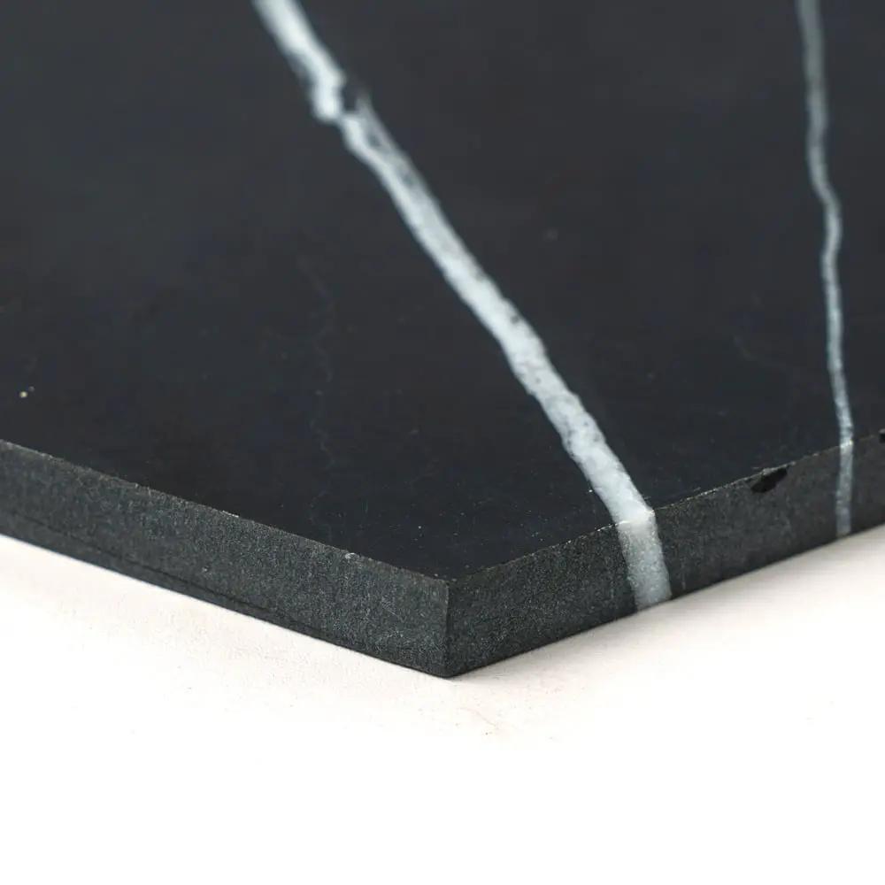 Black Honed Hexagon Marble Tiles 5 25/32x5 closeup 5
