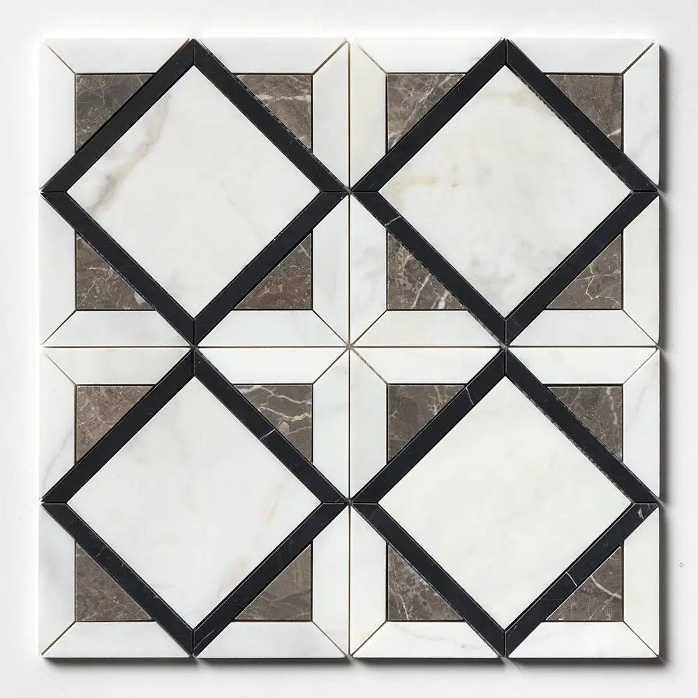 Black Honed Kent Marble Mosaics 13 9/16x13 9/16 by Stonetiledepot