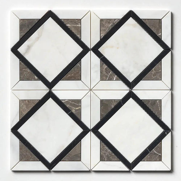 Satin Perla Honed Kent Marble Mosaics 13 9/16x13 9/16