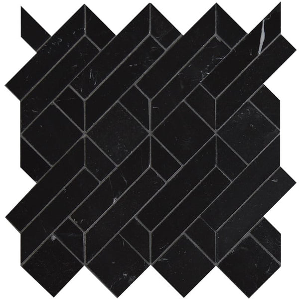 Black Honed Stucco Marble Waterjet Mosaics 4x7 1/2