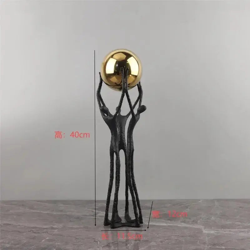 Black Iron Figure Sculpture with Silver Sphere for Your Modern Home by House Of Avana