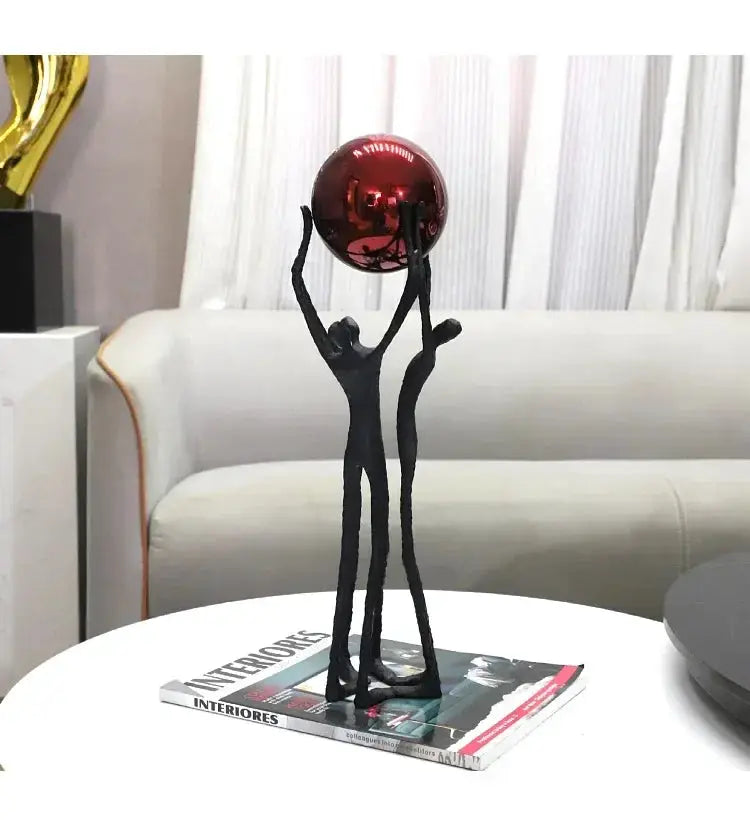 Black Iron Figure Sculpture with Silver Sphere for Your Modern Home by House Of Avana