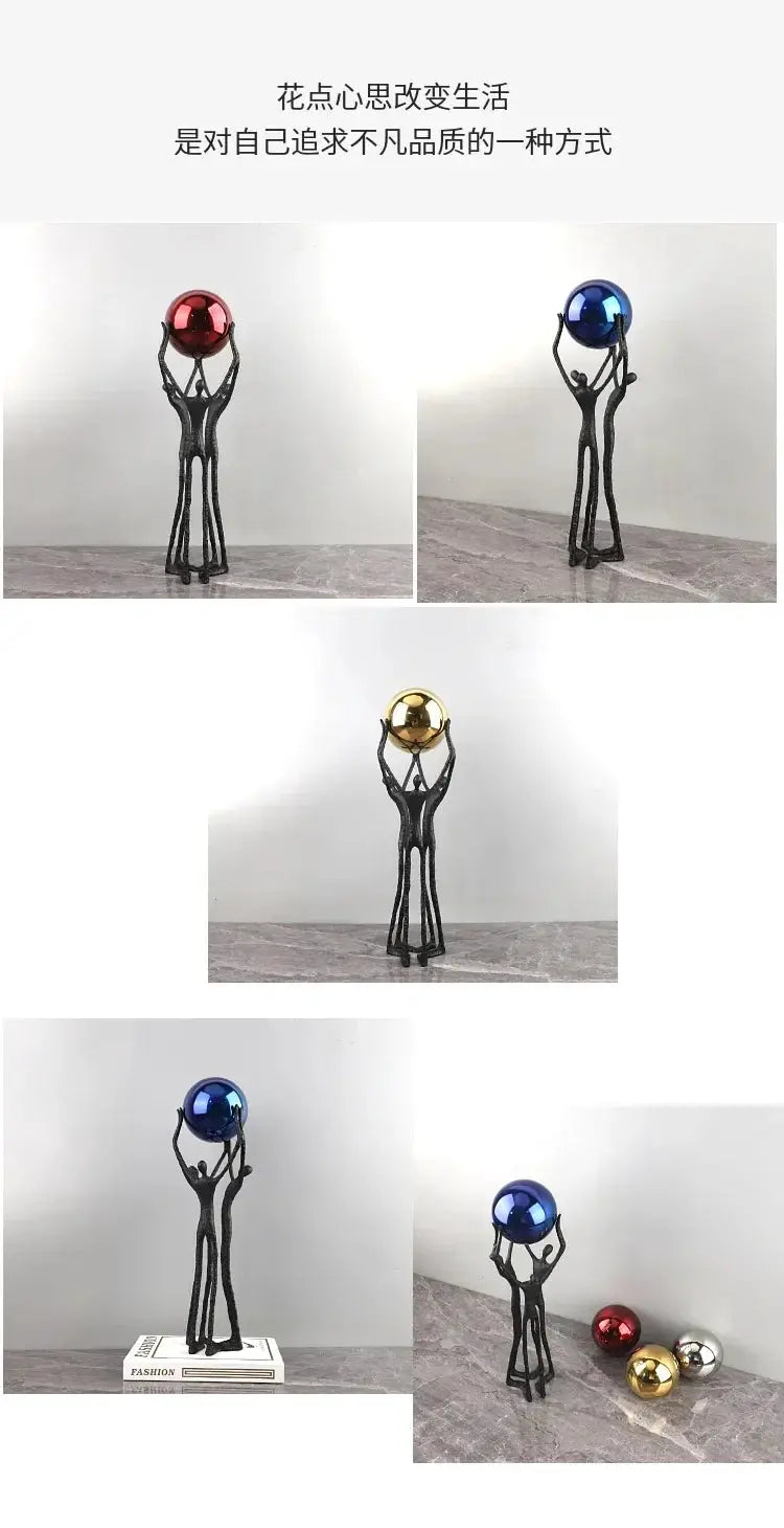 Black Iron Figure Sculpture with Silver Sphere for Your Modern Home by House Of Avana