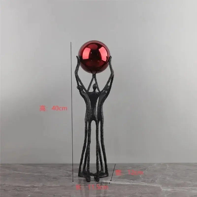 Black Iron Figure Sculpture with Silver Sphere for Your Modern Home by House Of Avana