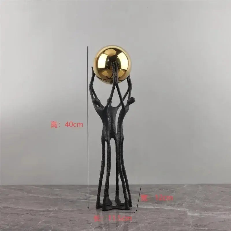 Black Iron Figure Sculpture with Silver Sphere for Your Modern Home by House Of Avana