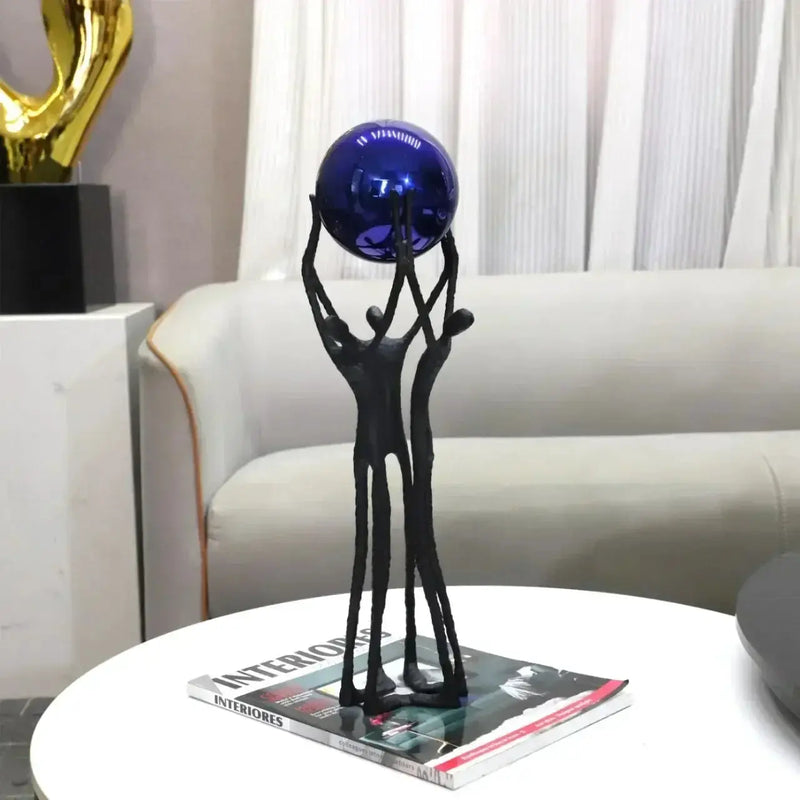 Black Iron Figure Sculpture with Silver Sphere for Your Modern Home by House Of Avana