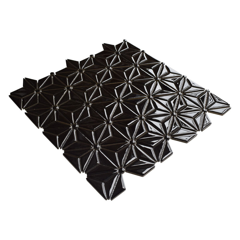 Black Pearl Glossy Triangle Colore Look Ceramic Mosaics 12x12 Ceramic Glossy 12x12 Mosaics — 1