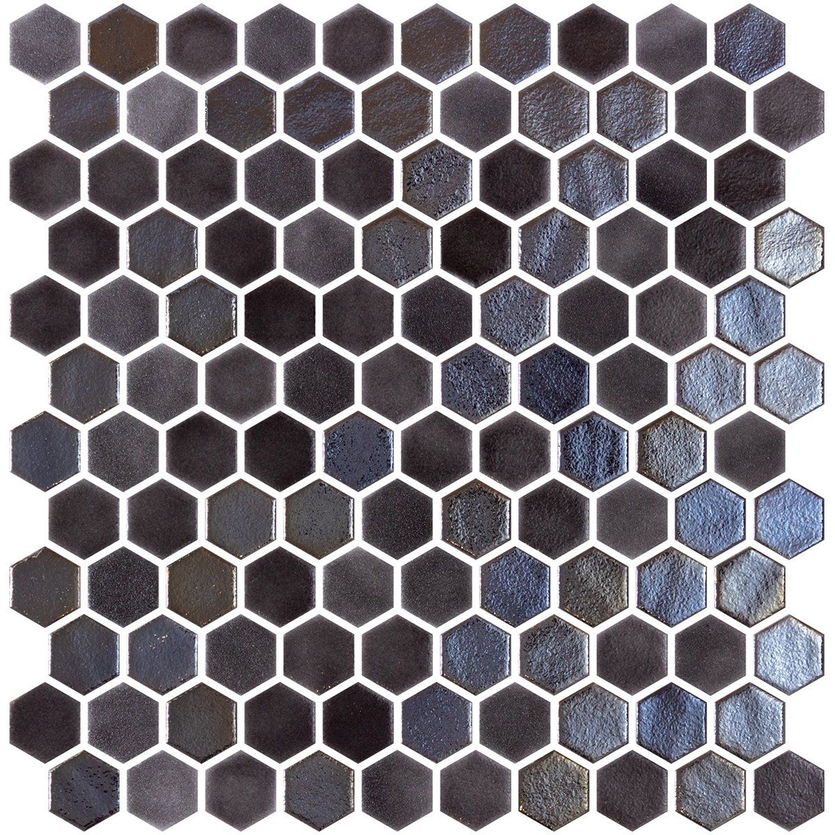 Black Polished Hexagon Blend Glass Mosaics 11 3/4x11 1/2 Glass Polished 12x12 Mosaics