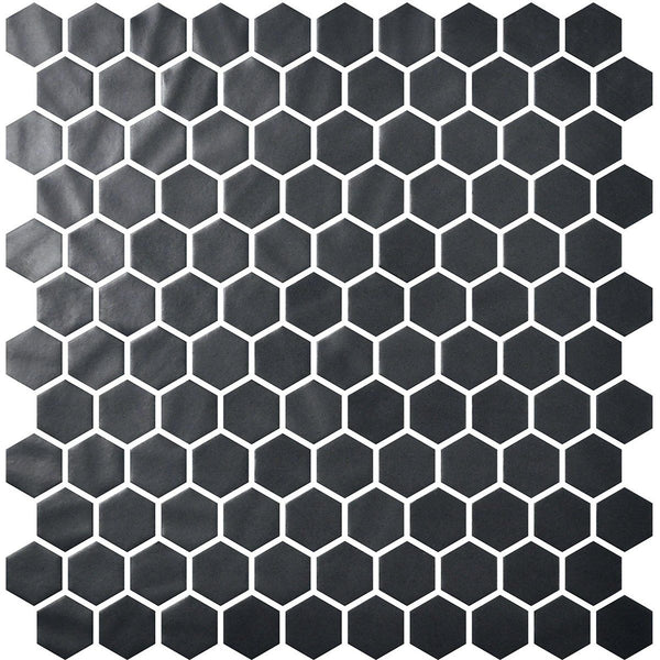 Black Polished Hexagon Glass Mosaics 11 3/4x11 1/2