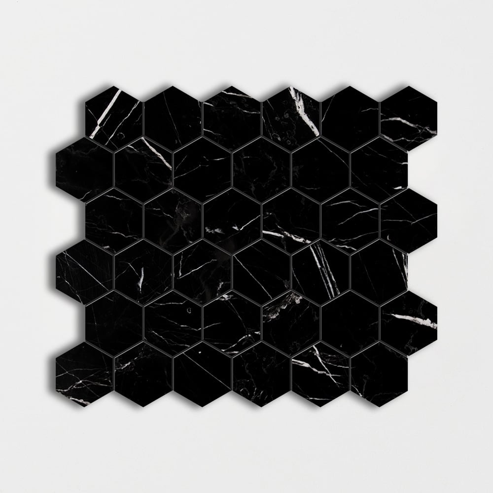 Black Polished Hexagon Marble Mosaics 12x12 Marble Polished 12x12 Mosaics