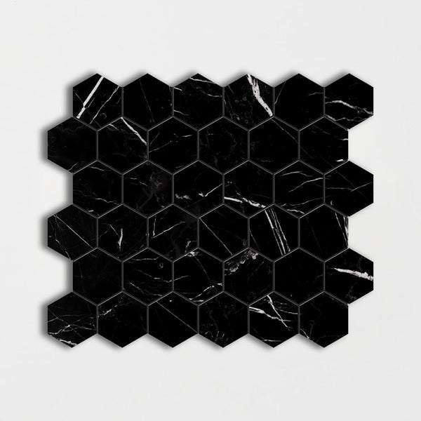 Black Polished Hexagon Marble Mosaics 12x12