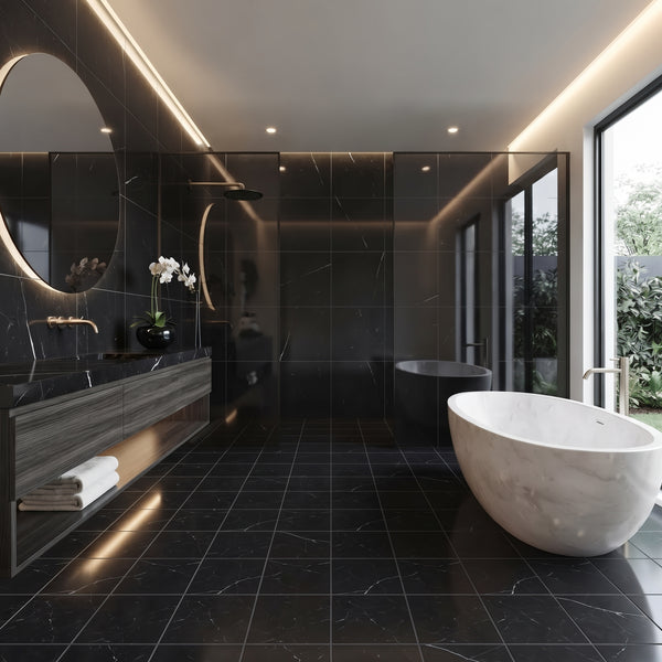 Black Polished Marble Tiles 12x12