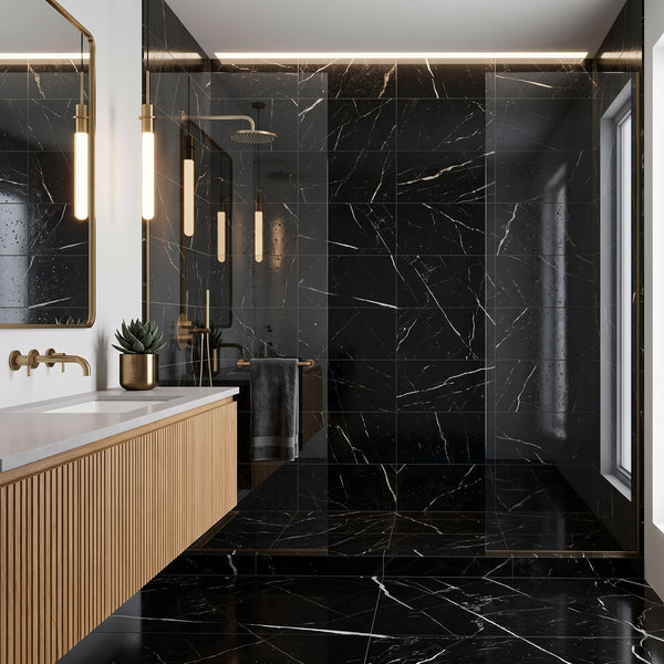 Black Polished Marble Tiles 12x24