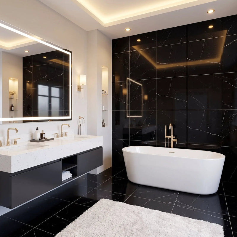 Black Polished Marble Tiles 18x18 by Stonetiledepot