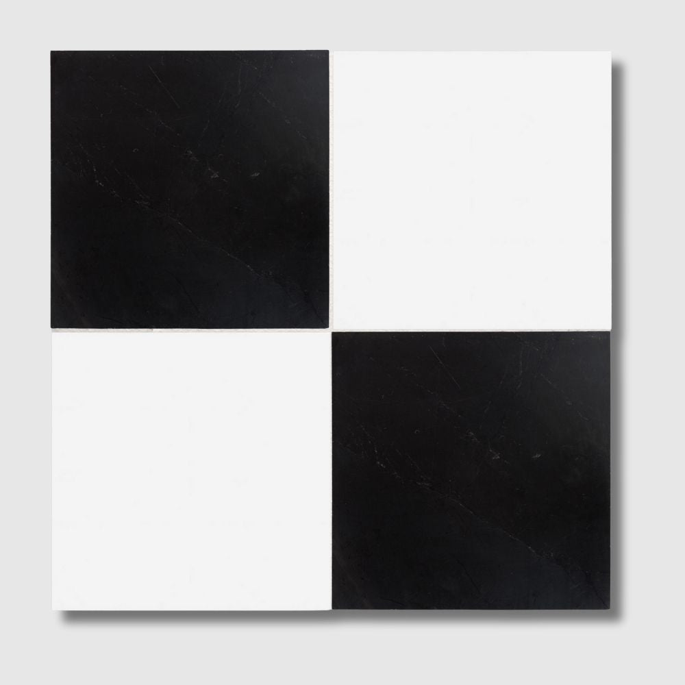 Black, Thassos Extra Honed Checkerboard Pattern Marble Tiles 12x12 Marble Honed 12x12 Tiles