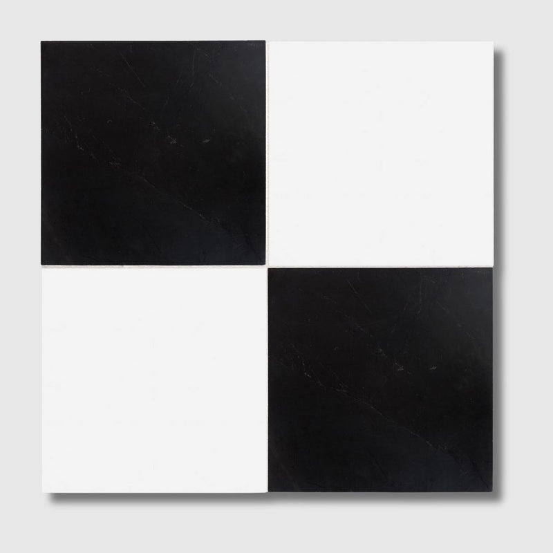Black, Thassos Extra Honed Checkerboard Pattern Marble Tiles 12x12 Marble Honed 12x12 Tiles