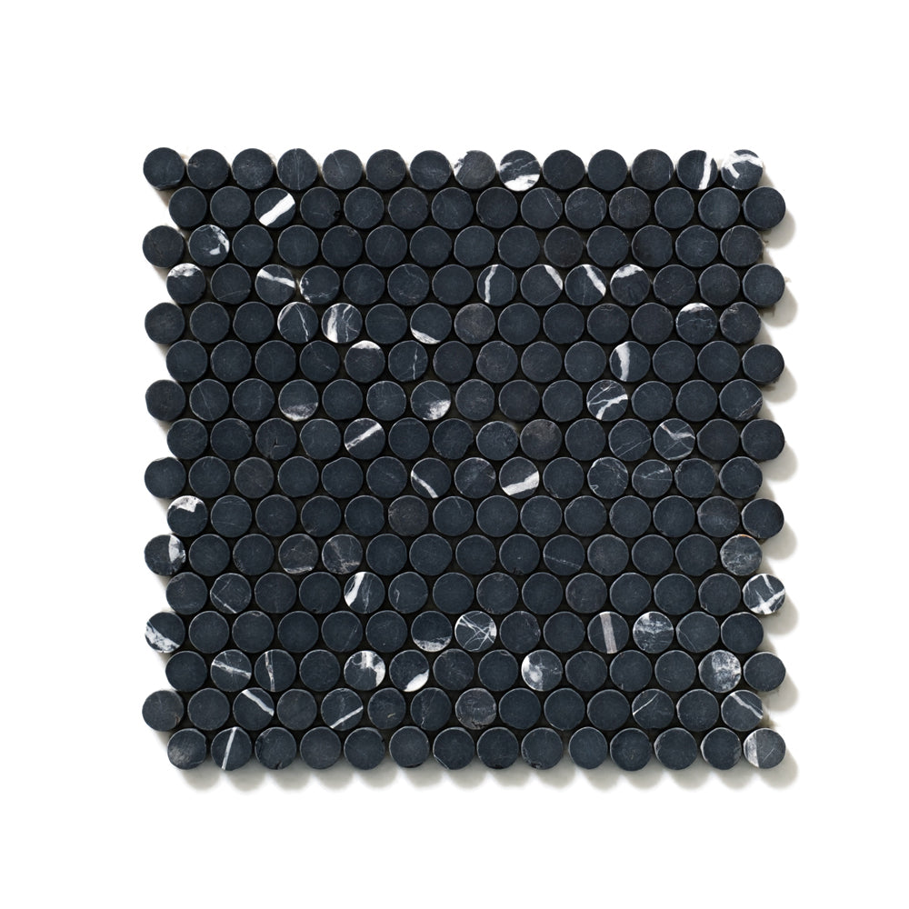 Black Tumbled Penny Round Marble Mosaics 11 1/4x11 3/4 Marble Tumbled 12x12 Mosaics