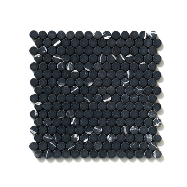 Black Tumbled Penny Round Marble Mosaics 11 1/4x11 3/4