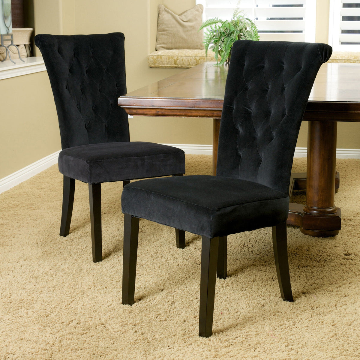 Black Velvet Dining Chair with Tufted Design - Charlotte, photo 2 of 4