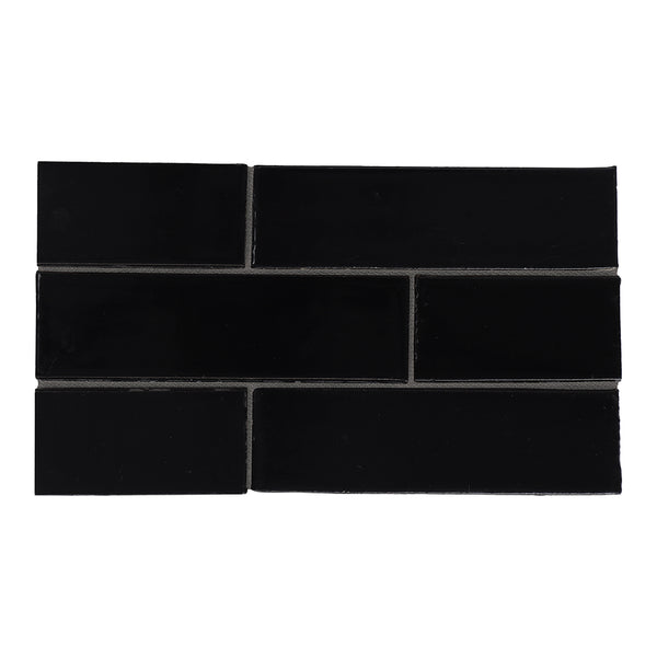 Black Vinyl Glossy Glazed Terracotta Tiles 2 1/8x7 1/2