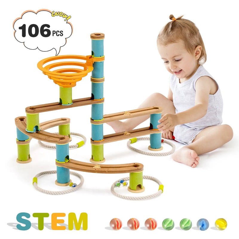 Bamboo Build Run Toy with Marbles for Kids Over 4 by DirectDeals