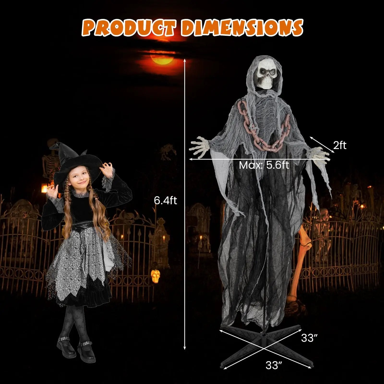 6.4 Feet Halloween Standing Grim Reaper with Lighted Eyes and Terrifying Sounds by DirectDeals