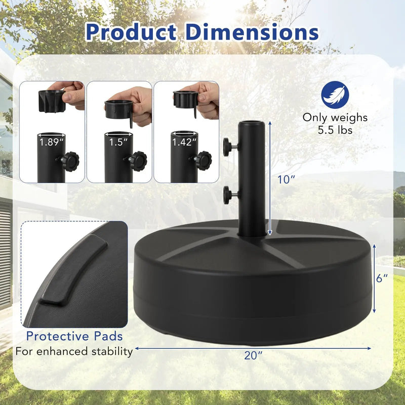 Patio Umbrella Base 88LBS Capacity Water and Sand Fillable Market Table Umbrella Stand-Black by DirectDeals
