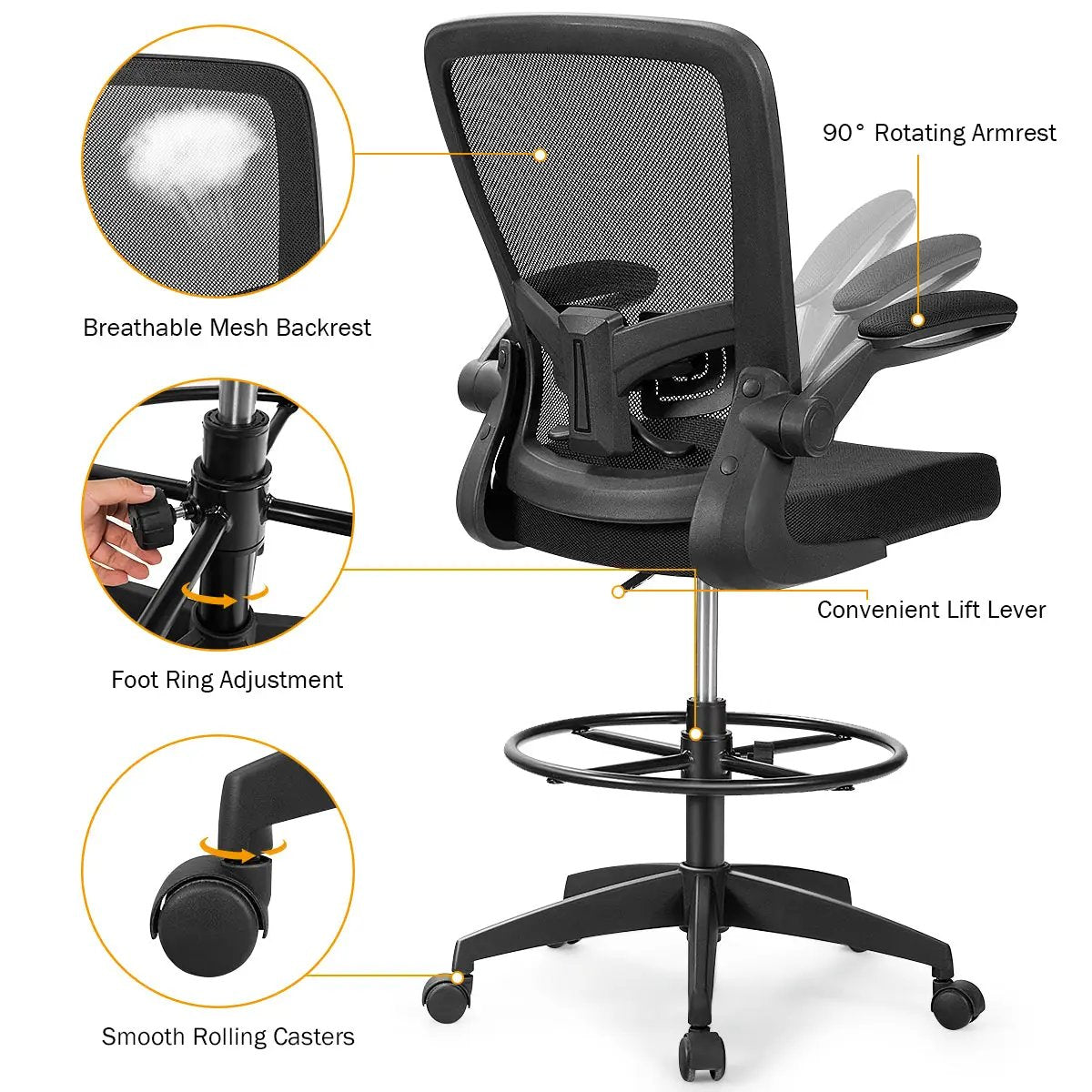Height Adjustable Drafting Chair with Flip Up Arms by DirectDeals