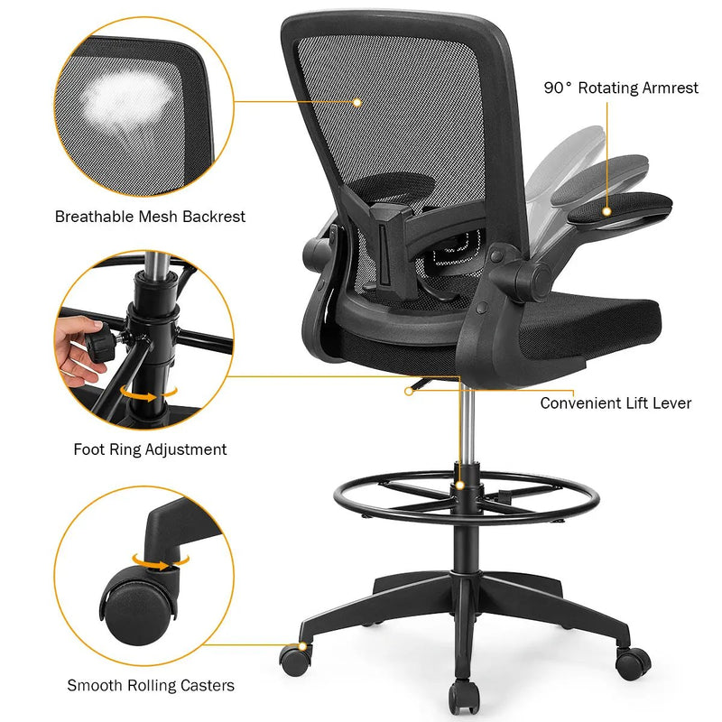 Height Adjustable Drafting Chair with Flip Up Arms by DirectDeals