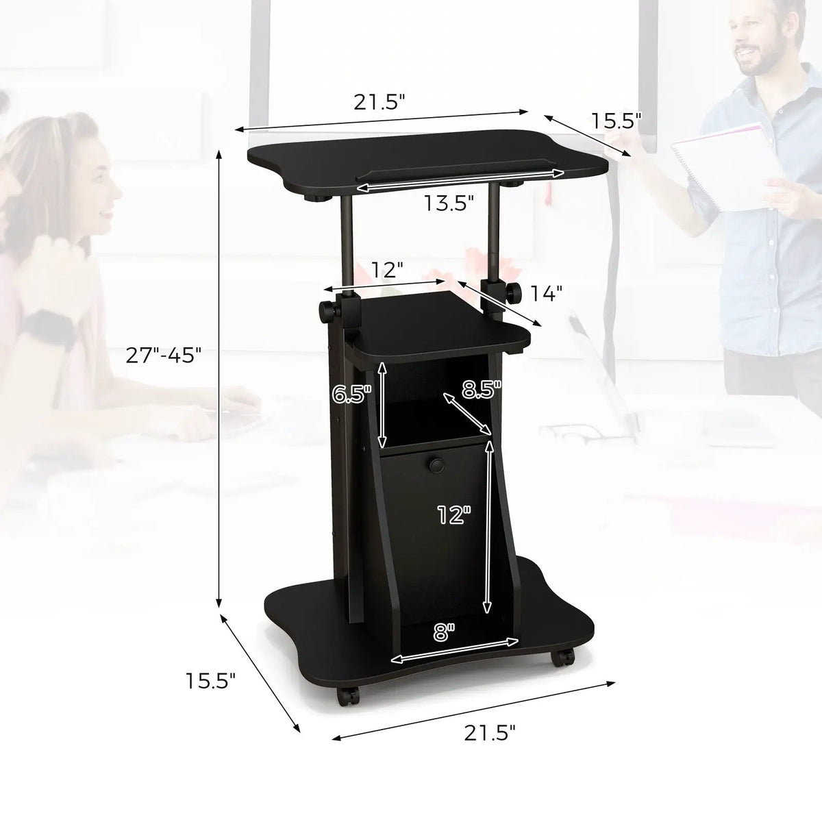 Adjustable Mobile Standing Desk Cart with Tilt Desktop and Cabinet by DirectDeals