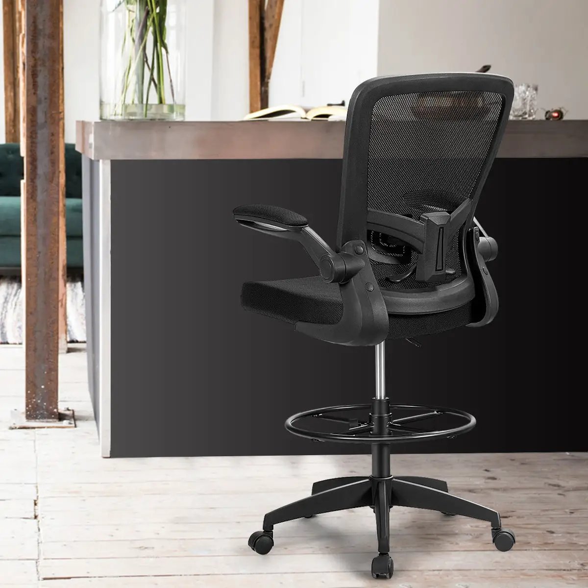 Height Adjustable Drafting Chair with Flip Up Arms by DirectDeals