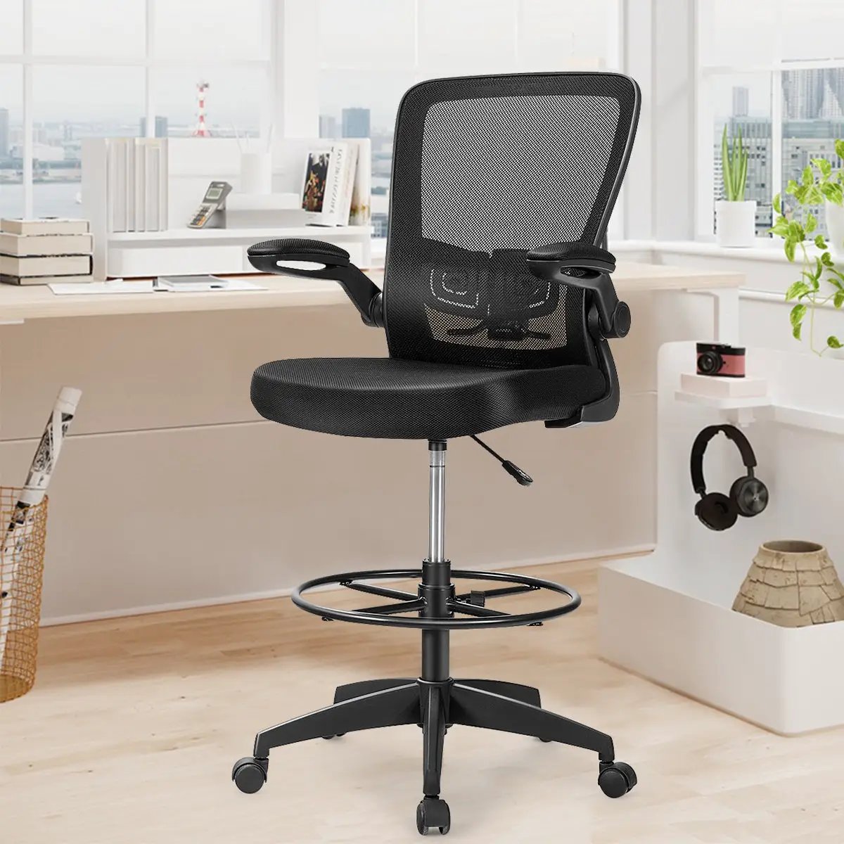 Height Adjustable Drafting Chair with Flip Up Arms by DirectDeals