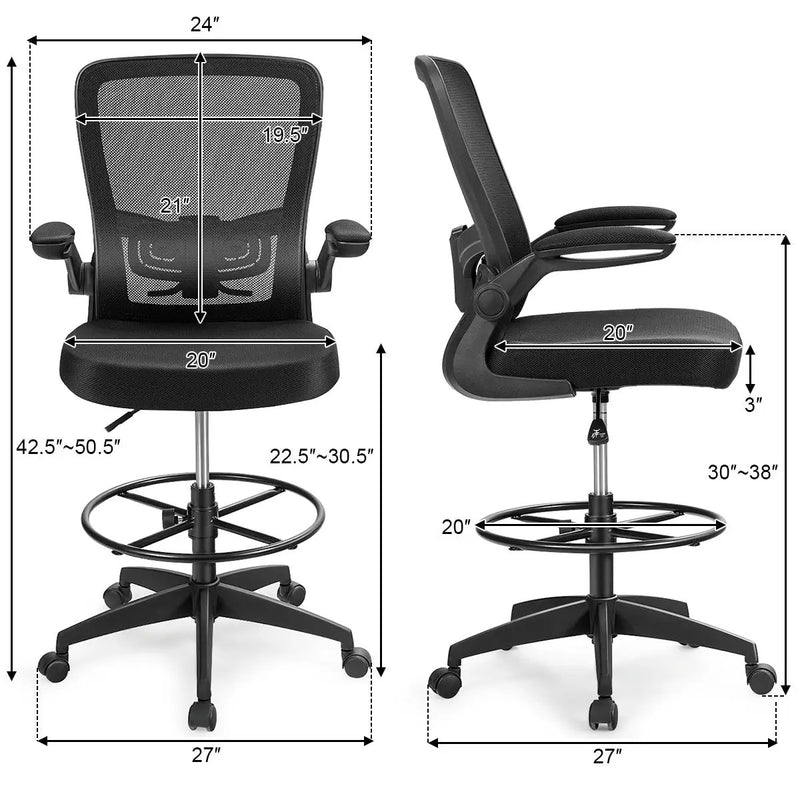 Height Adjustable Drafting Chair with Flip Up Arms by DirectDeals