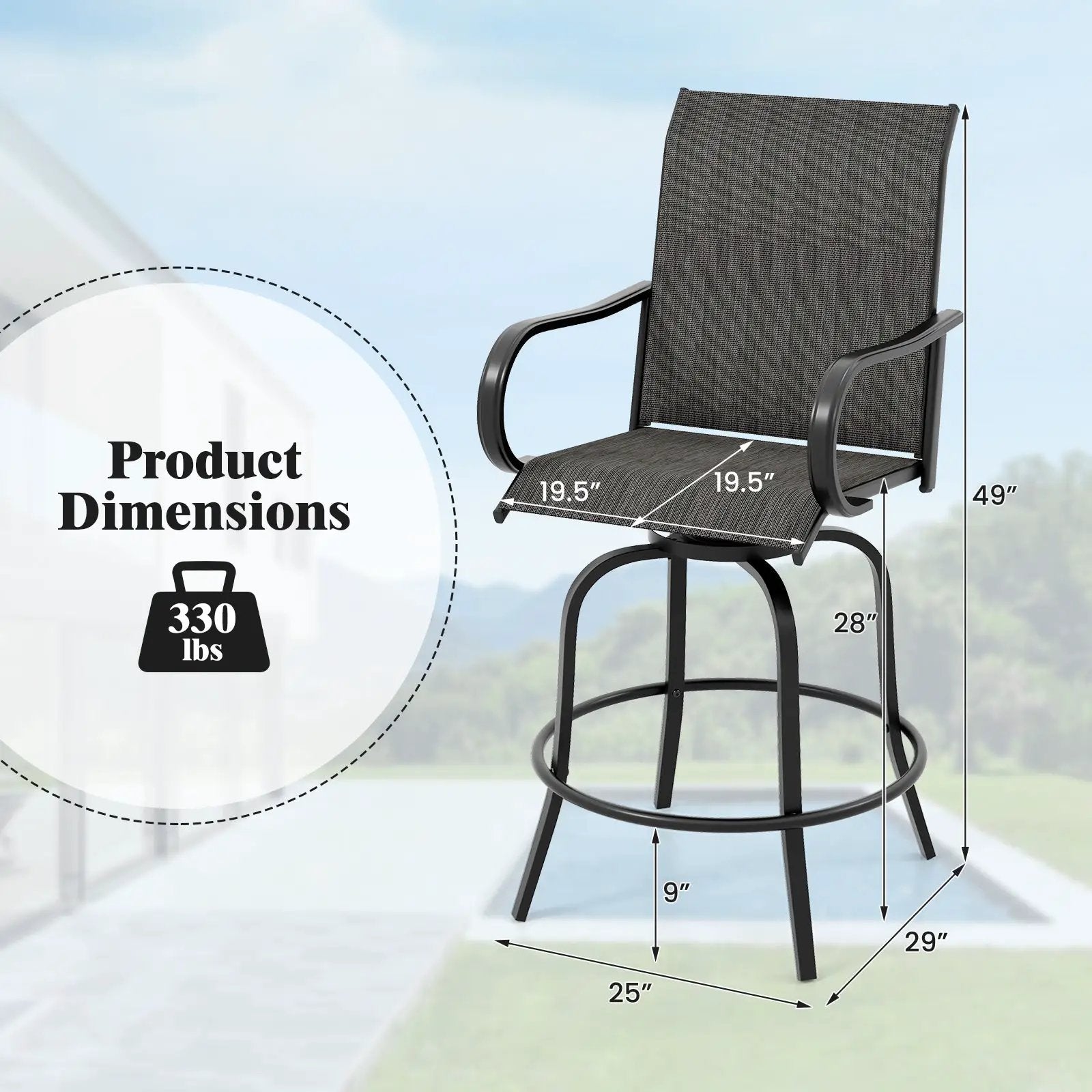 2 Pieces 360 Rotating Bar Stool Set with Armrests for Patio by DirectDeals
