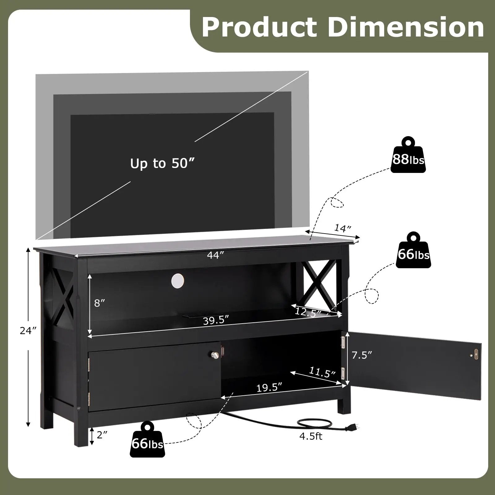 44 Inch Wooden Storage Cabinet TV Stand by DirectDeals